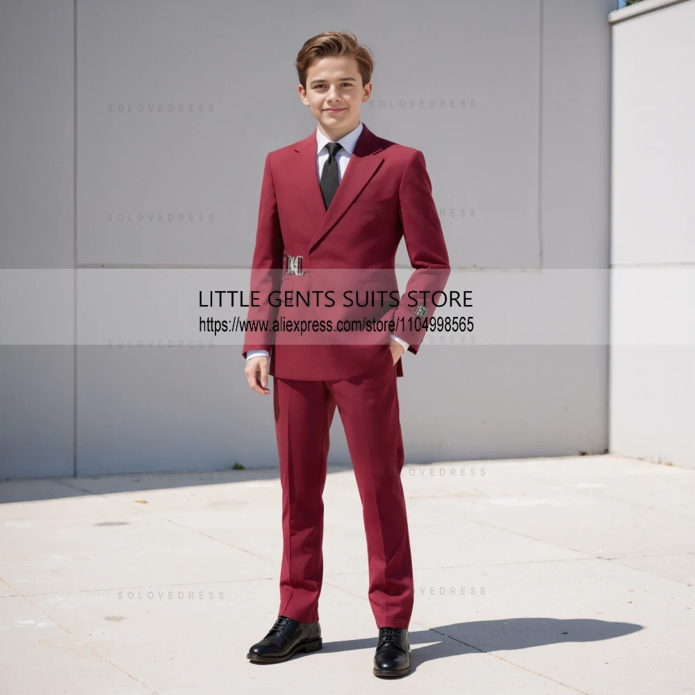 2 Pieces Boy's Suits  Slim Fit Polyester Little Boy's With Buckle Suits Can Be Customized  Suit Set Oufit （Blazer+Pants）