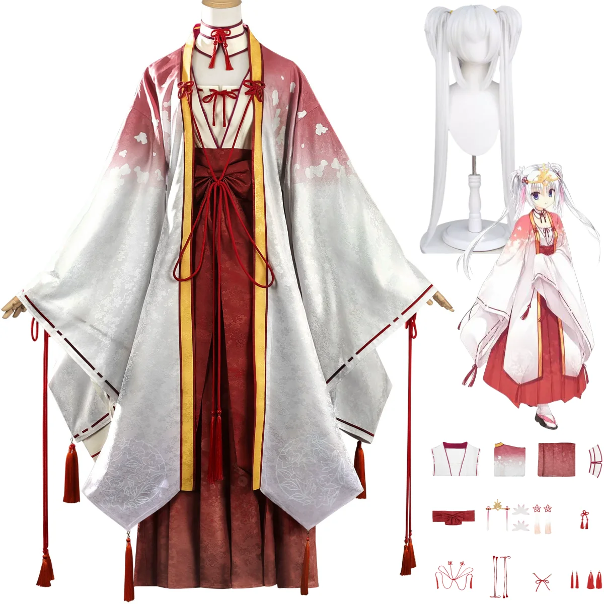 

Anime Game Senren*Banka Tomotake Yoshin Cosplay Costume Wig Japanese Kimono Haori Cloak Skirt Woman Sexy Halloween Suit