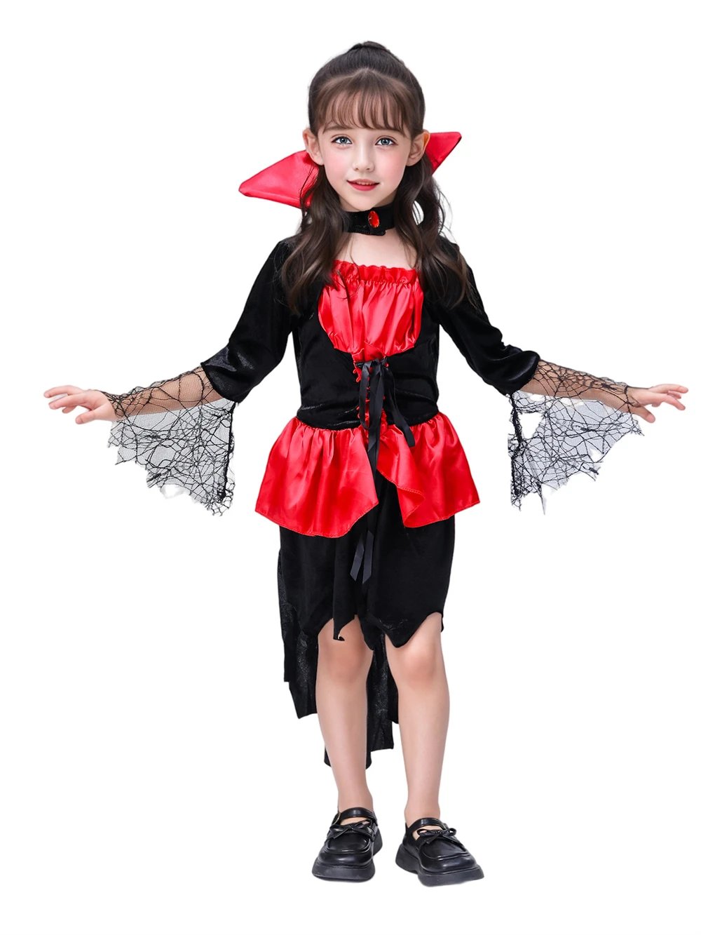 Neue Halloween Hexe Vampir Kinder Mädchen Cosplay Kostüm Kinder Purim Karneval Party Bühne Leistung Rollenspiel Kleid Outfit