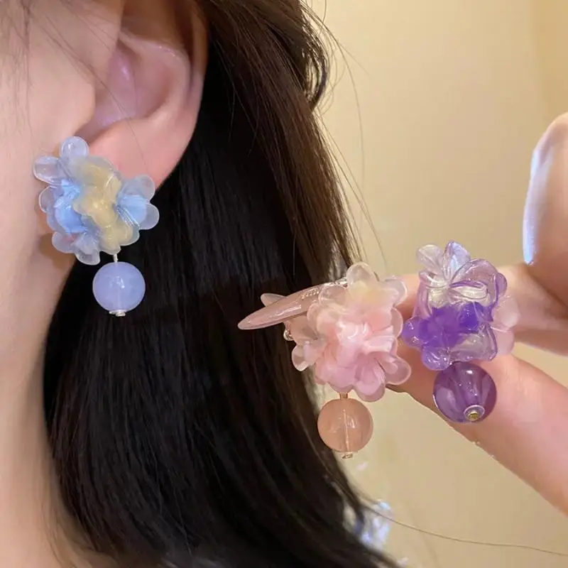 Resin Flower Tassel Drop Earrings Formal Occasion Suitable 1 Pair Elegant Ear Jewelry for Women Banquet Vacation