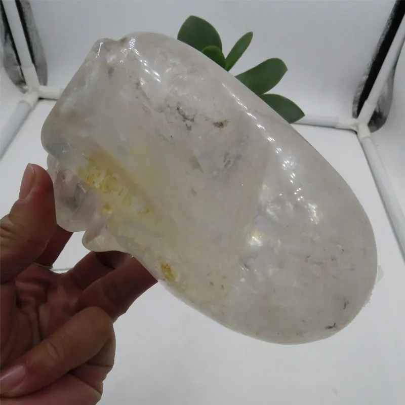 797g Realistic  Natural Hand carved Clear Quartz Crystal Skull  Reiki Healing Meditation in Elongated Shape