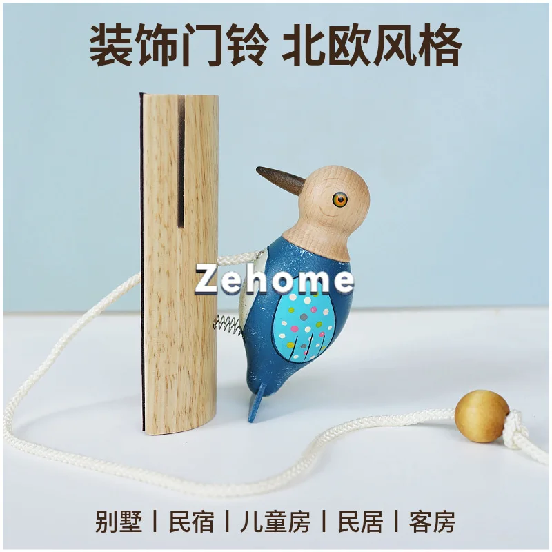 Wooden woodpecker creative housewarming gift wooden retro knocker pendant doorbell