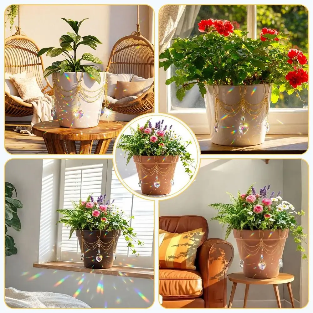 Handmade Crystal Suncatcher Pot Accessory Creative Hanging Drop Bead Decorative Hanging Decoration Rainbow Maker Garden Window