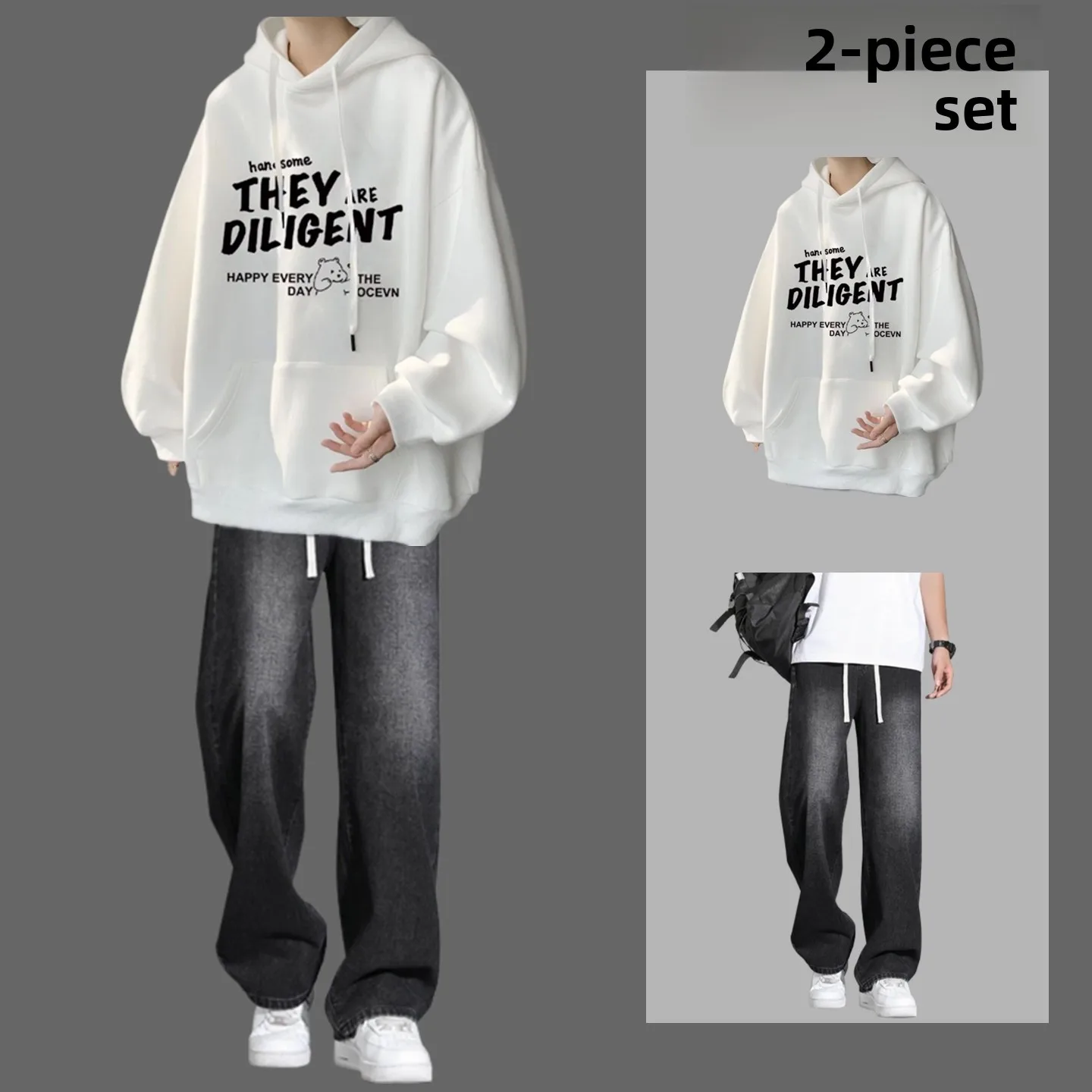 

Мужская осенне-зимняя свободная повседневная толстовка из двух предметов, комплект из двух предметов для студентов-подростков, удобная спортивная одежда, длинные брюки све