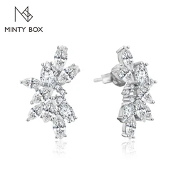 MINTYBOX Moissanite Diamond Cluster Stud Earrings Solid S925 Sliver 18k Gold Plated for Women Wedding Engagement Luxury Jewelry