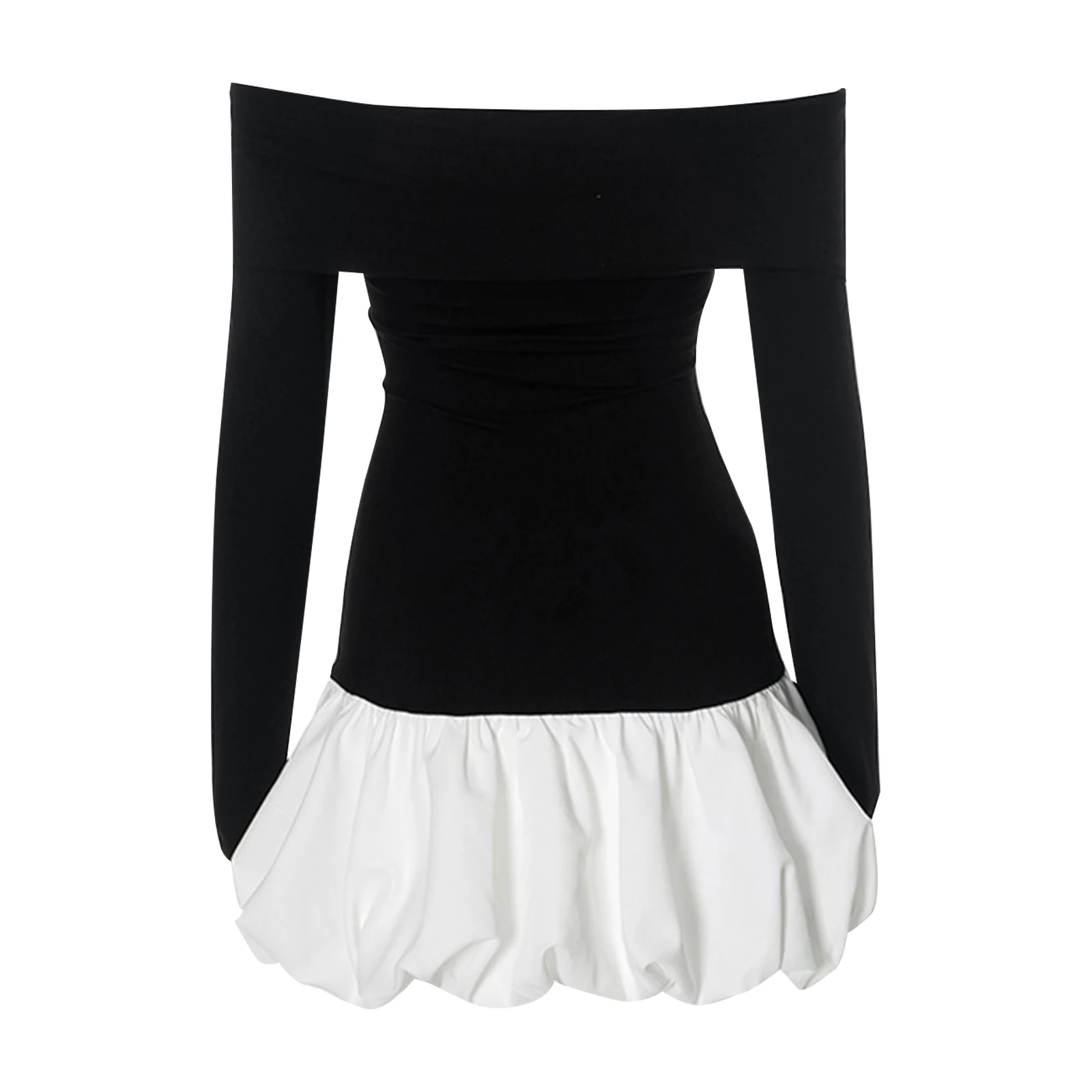 ชุดเดรสปาร์ตี้แบบเปิดไหล่สำหรับผู้หญิง ชุดราตรีทรงพอง ชุดเดรสแขนยาว ชุดมินิเดรส ชุดค็อกเทล ชุดเดรสเข้ารูป