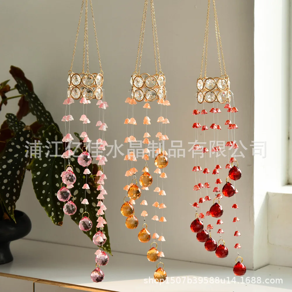 ZML new garden decoration crystal lily of the valley flower hand crystal wind chime pendant