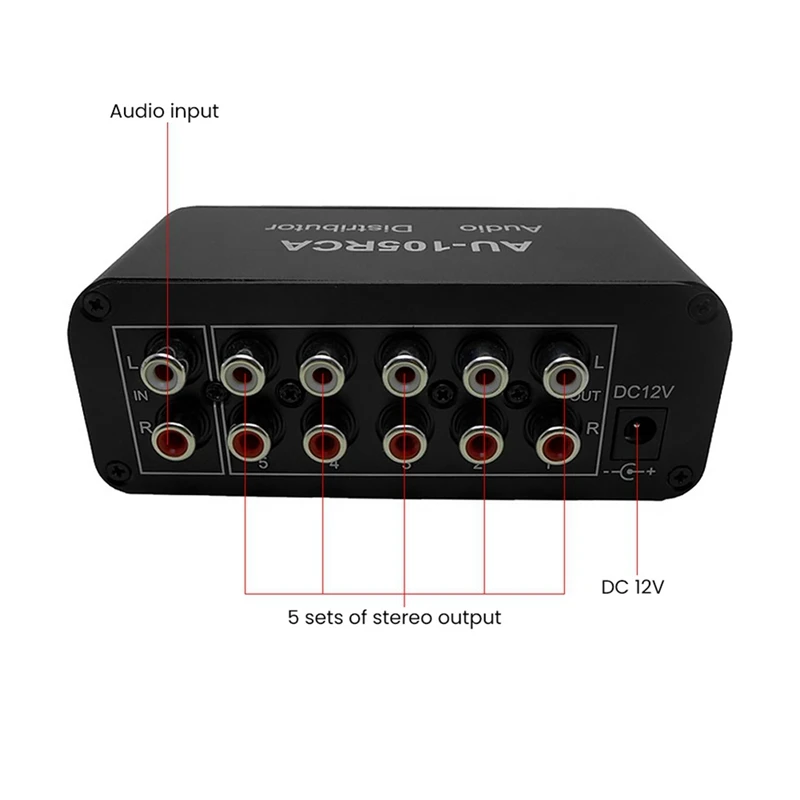 BNVN-AU-105RCA Audio Distributor Stereo Audio Mixer 1 Input 5 Output Multi-Channel Audio Distributor For RCA Volume Controls