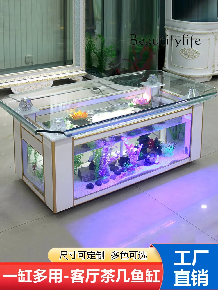 Ecological Tea Table Fish Tank Aquarium Glass Rectangular Large Creative Living Room Tea Table Fish Globe