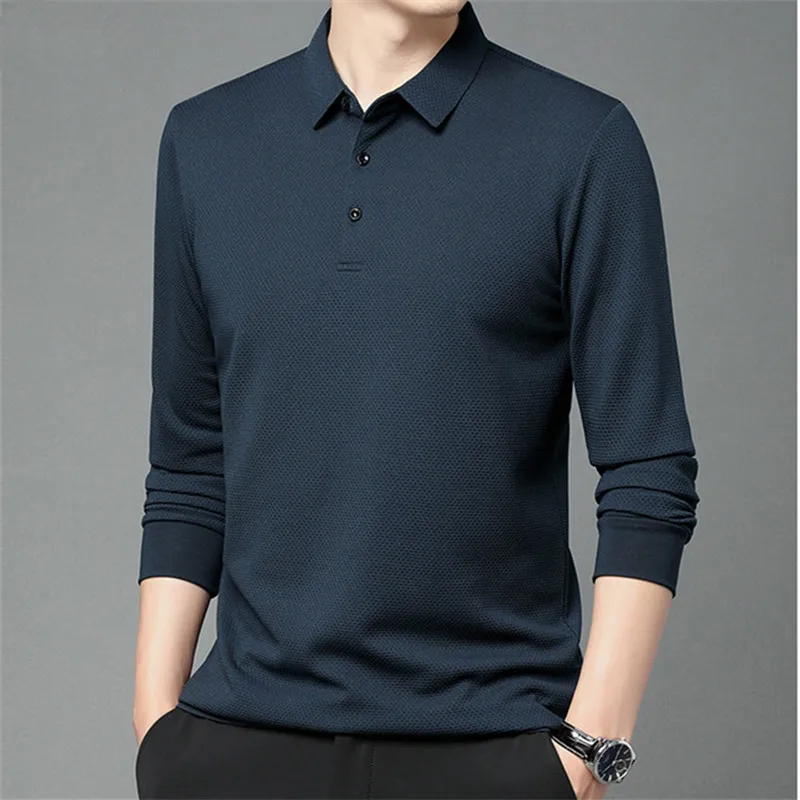 Brand Polo Shirt Men Long Sleeve Business Casual Polo Shirt Mens Clothes Spring Autumn Solid Male Turn Down Collar Tops Tees