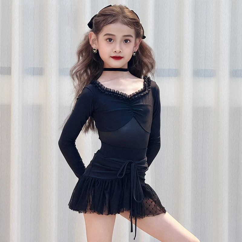 

Черная одежда для латинских танцев чача, детские платья для выступлений в латинских танцах самбы, костюмы для бальных танцев для девочек, румба, SL13824