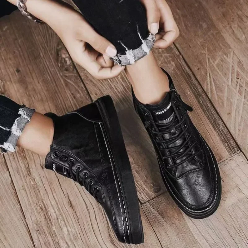 Men's Shoes Fashion High Top Sneakers PU Leather Casual Shoes for Men Platform Boots Retro Zipper Ankle Boots Zapatillas Hombre - view 4