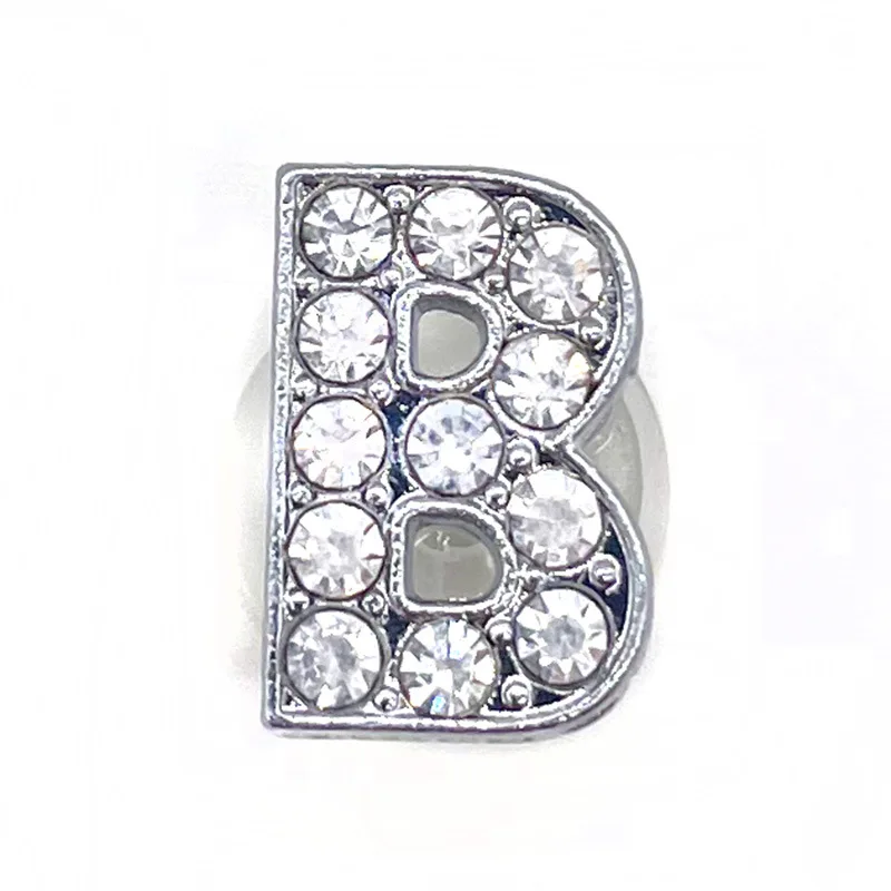 Schuh Charms Glitter Strass Buchstabe Silber Kristall Alphabet DIY Legierung Schuh Dekorationen Schmuck Slider Armband Armbänder – Detail 11