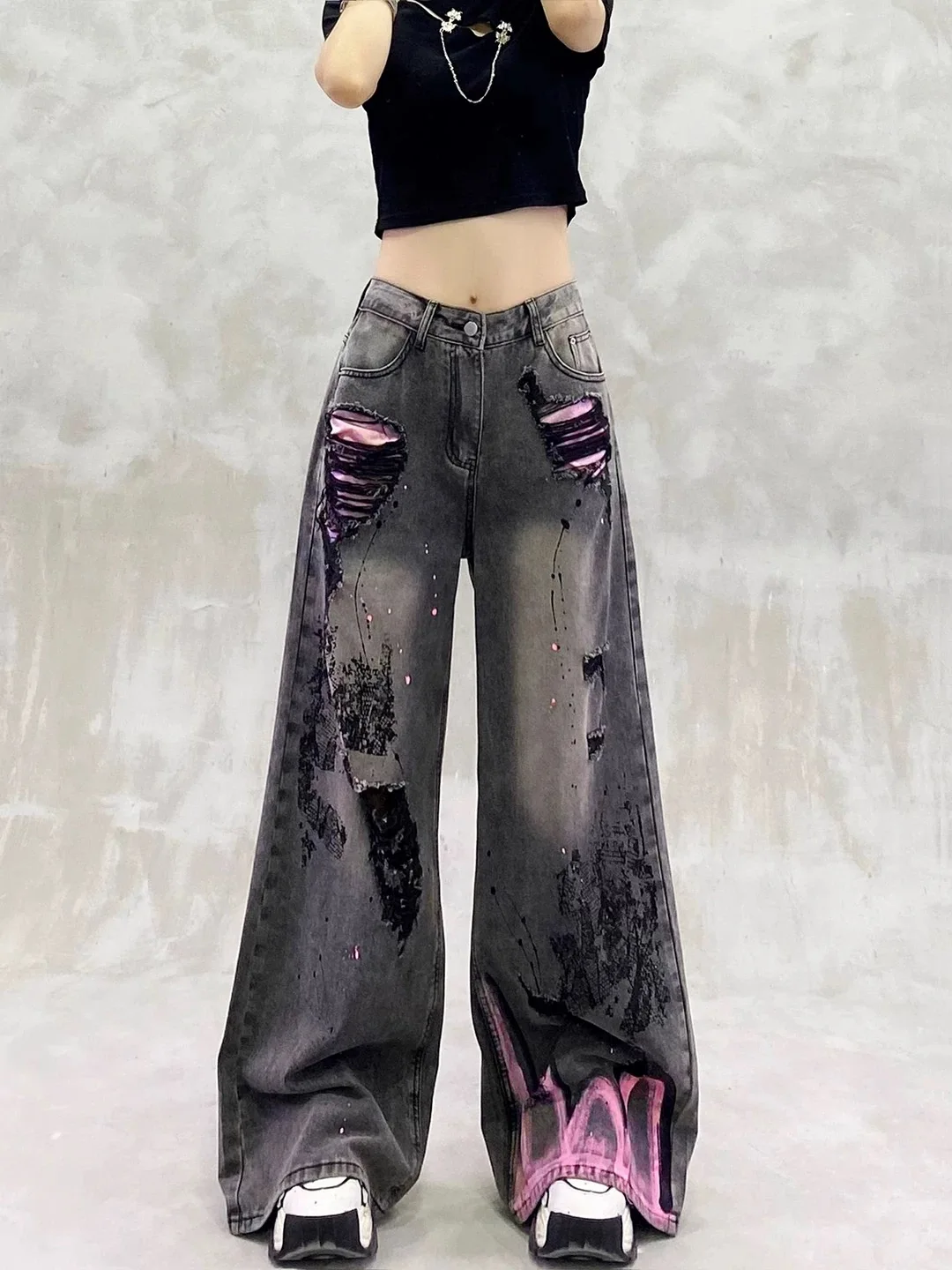 

Women's Black Gothic Jeans Baggy Y2K Japanese Harajuku High Street 2000S Style Aesthetic 90s Vintage Jeans Pants Clothing 2025