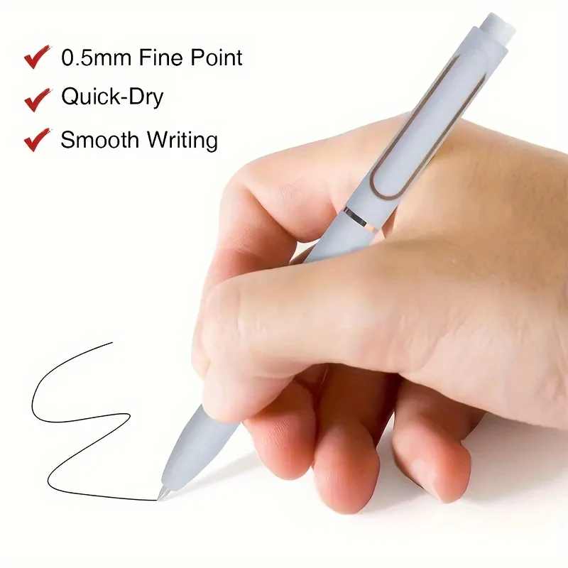 5 Stück ästhetische Stifte, Click-Typ, weiche Gelstifte, 0,5 mm feine Spitze, schwarze Tinte, Kawaii-Briefpapier, Tagebücher, Büro, Schulbedarf – Detail 5