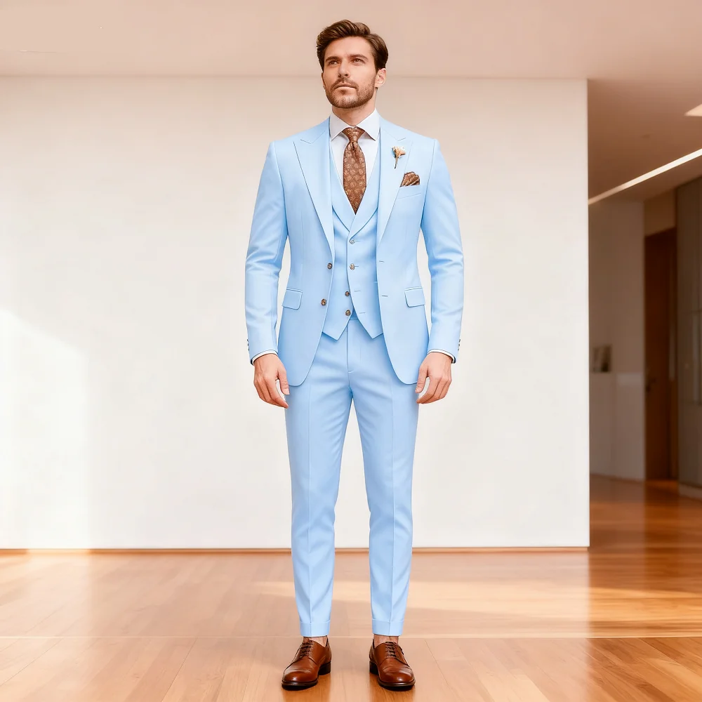 

Мужские костюмы цвета хаки из трех предметов, облегающая одежда, элегантный свадебный пиджак, комплекты жилета и брюк для деловой вечеринки, высокое качество