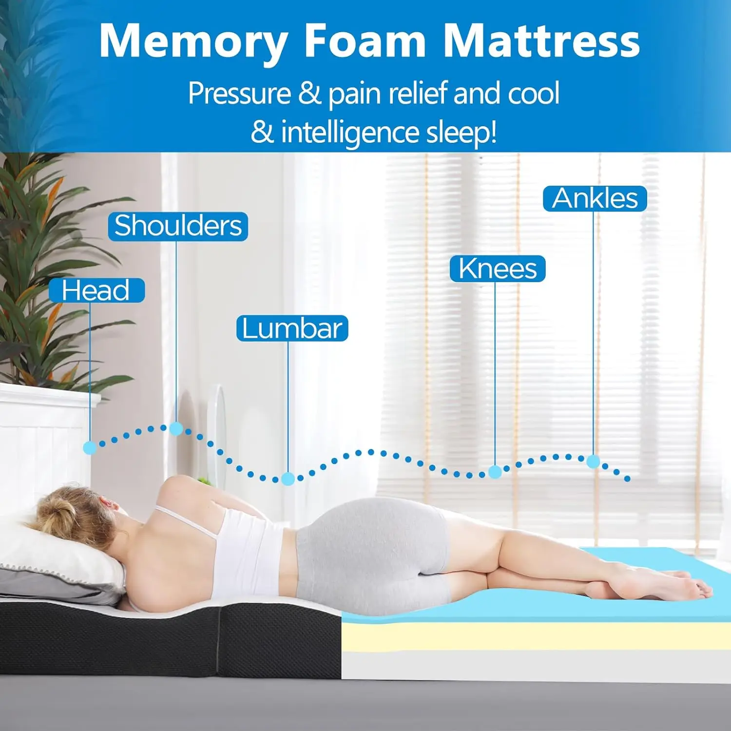 Matras Queen Size, 6 inch Tri-fold Memory Foam Matras Topper met wasbare hoes, antislip bodemmatras Gastbed Queen Si