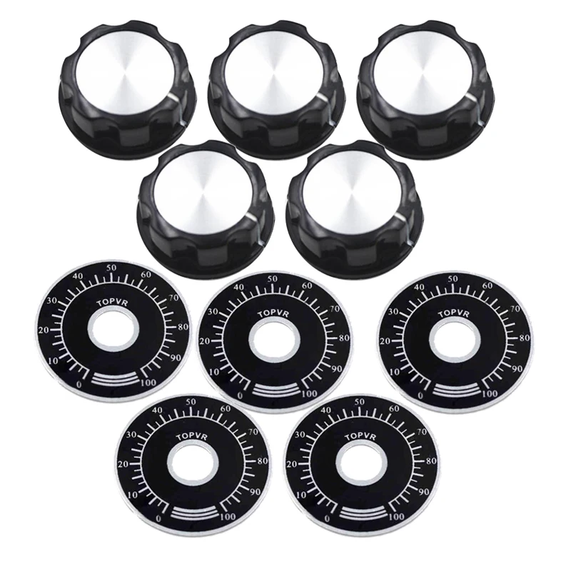 10PCS(5+5)Potentiometer Knob Kit MF-A03 Dial Knob + MF-A03 Bakelite Knob With Scale Plate Sheet Scale Digital Potentiometer Set