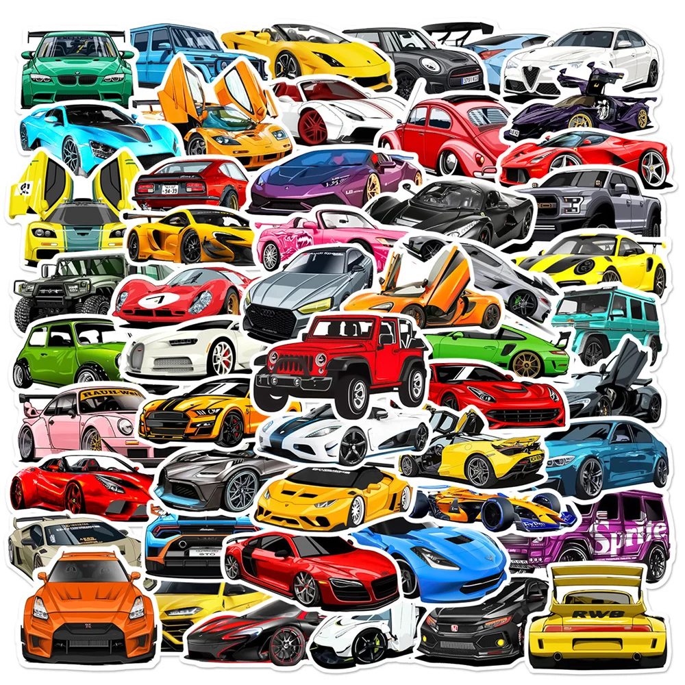 10/30/50PCS Cartoon New Cool Sports Car Personalized Graffiti Creative Sticker Desk Guitar Computer Waterproof Sticker Wholesale