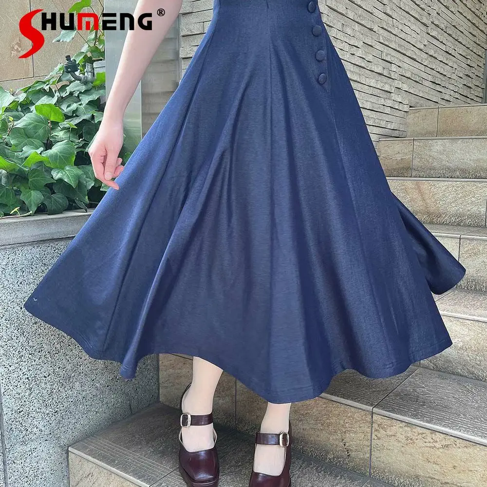 

Japanese Elegant Commuting Simple Long Skirts Sweet French Hepburn Style High Waist Single-breasted Slim A-line Skirt For Women