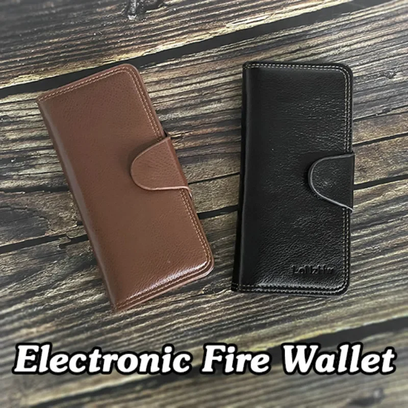 Electronic Fire Wallet (Long) Black Magician Wallet Close Up Stage Magic Tricks Street Illusions Gimmick Props Mentalism Funny