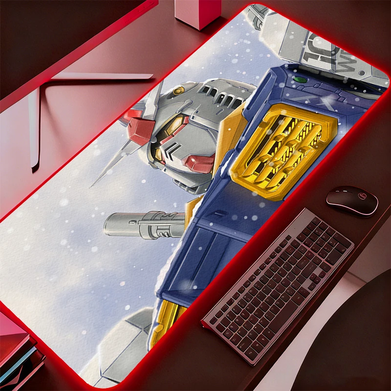 Mouse Pad LED para Jogos Mobile Suit Gundam, Mousepad Gamer XXL, Tapete de Mesa com Luz de Fundo para Teclado e Mouse