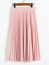 Spring and Autumn New Fashion Women's High Waist Pleated Solid Color Half Length Elastic Skirt Promotions Lady Black Pink