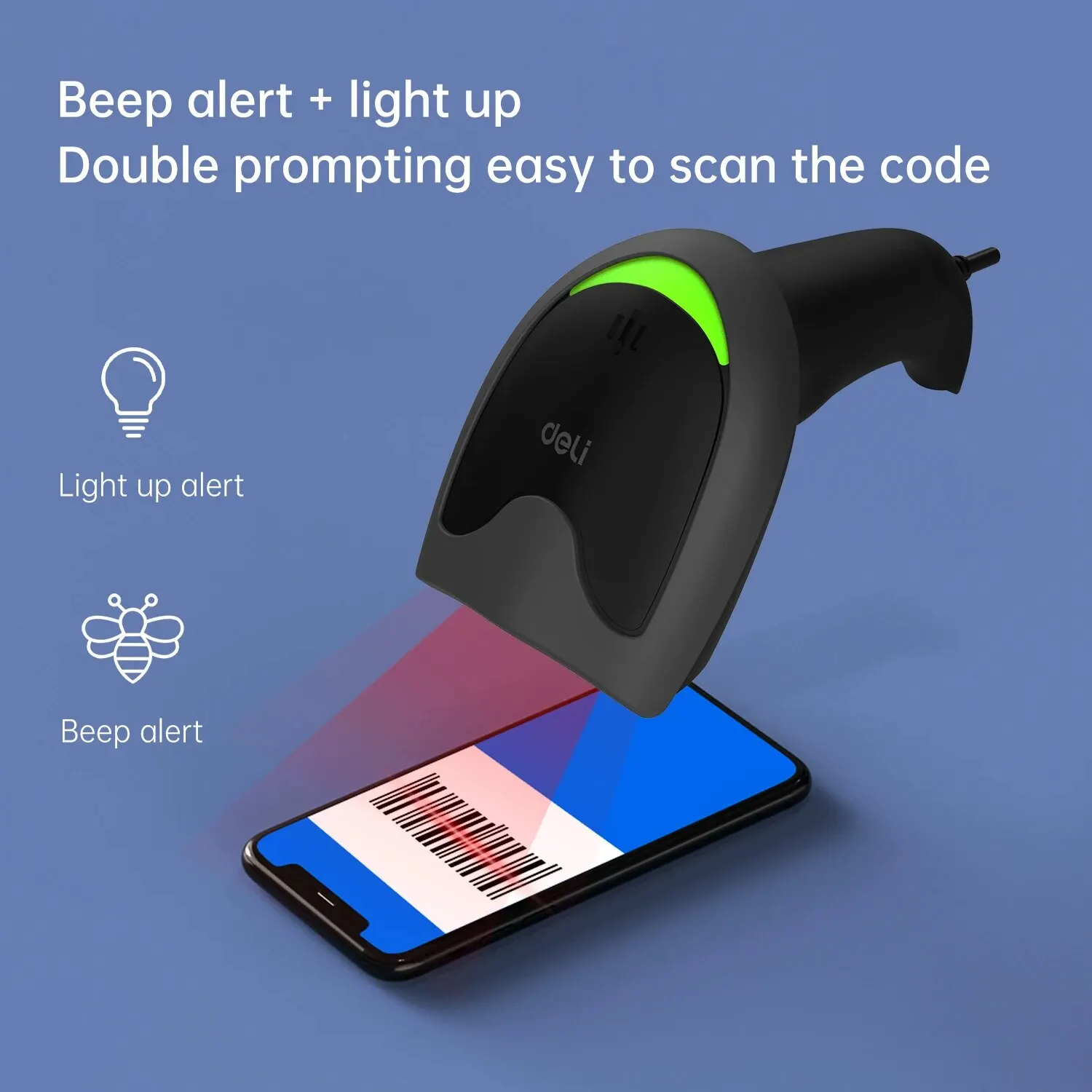 Deli-Handheld Barcode Scanner, Wired 1D USB Bar Code Reader, Código Data Matrix, loja, Supermercado, ES211