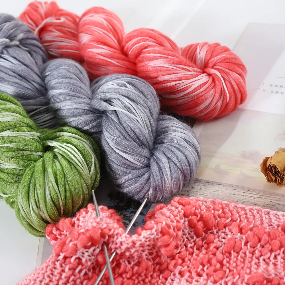 Big Belly Yarn Gradient Dyed Fancy Bean Thread,Self Formed Flower Shaped DIY Woven Scarf Sweater Crochet Thread,100g Chunky Yarn