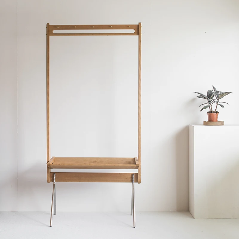 رف معطف أرضي قديم، خشب كرز من الفولاذ المقاوم للصدأ مع رف، تخزين الملابس الشبكية الثانوية #2