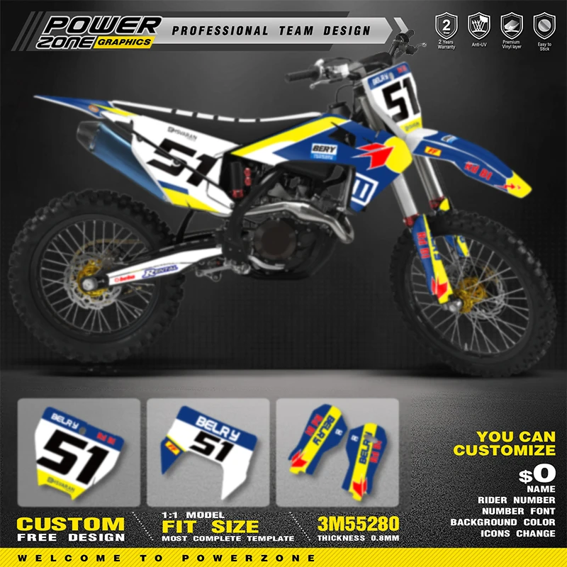 

PowerZone Custom Team Motorcycle Graphics Decals Stickers Kit For Husqvarna Decal 19-22 TC FC TX FX FS 20-23 TE FE 125-450CC 66