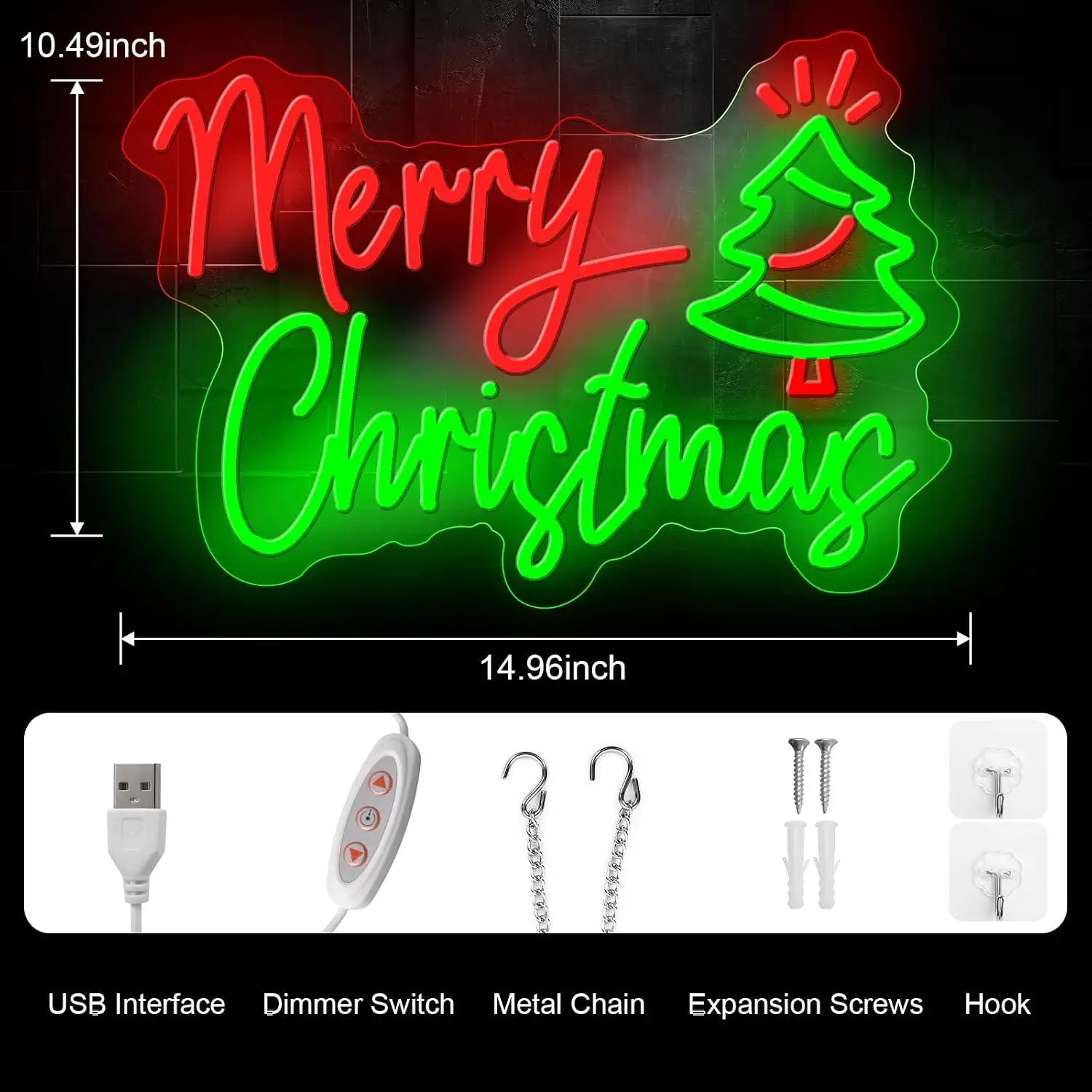 Merry Christmas Neon Sign USB Dimmable LED Lights for Bedroom Bar Pub Club Living Room Party Backdrop Wall Decoration Gifts
