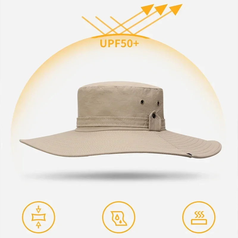 Sunshade Bucket hat Sunscreen UV proof mesh breathable waterproof fabric big eaves outdoor fishing Fast Drying adjustable rope