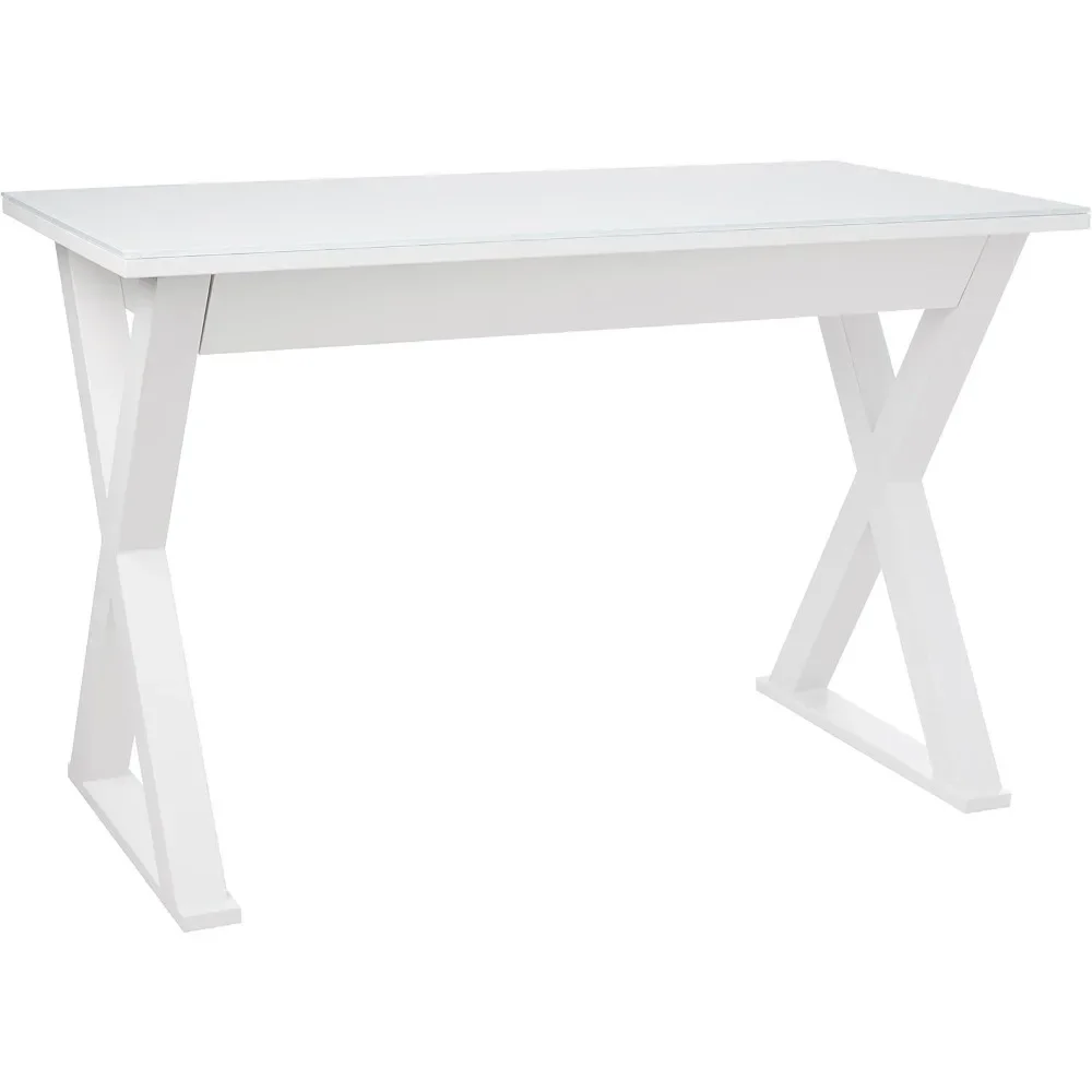 

Lawrence Urban Industrial X Leg Glass Top Computer Desk, 48 Inch, White