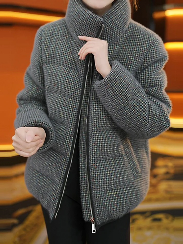 

Новая зимняя женская хлопковая куртка свободного кроя с воротником-стойкой, в стиле колор-блок, теплая, стильная, удобная для повседневной носки, в ретро-дизайне, стройнящая, верхняя одежда.