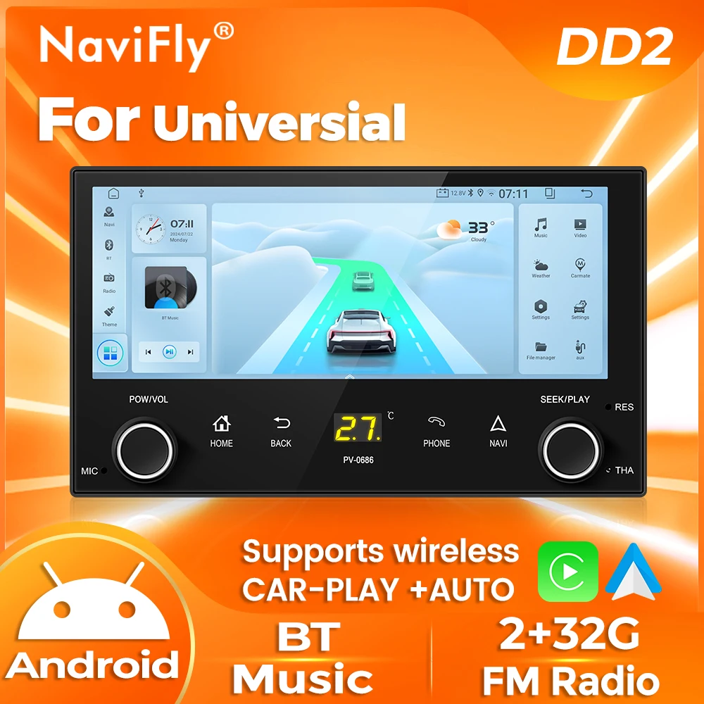 Navifly Carplay Autoradio Universal Car Multimedia navigation Player 2 din MP5 Stereo FM Radio Host unit 6.86 inch Touch Screen