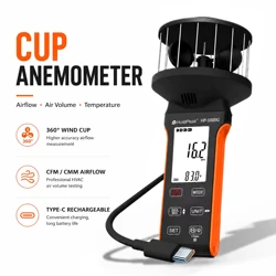 Il anemometro multifunzione HoldPeak HP-5000G, misura la velocità del vento, il volume dell'aria e la temperatura con display retroilluminato (blu)