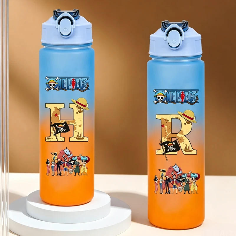 One Piece Letter A-Z Kids Water Bottle 750ML Luffy Zoro Chopper Large Capacity Gradient Bottles Portable Sport Outdoor Straw Cup view 2
