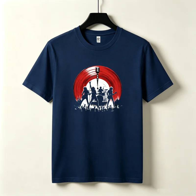 Unisex Red Vinyl Record Band Graphic T-Shirt Vintage Music Print Casual Short Sleeve Cotton Tee Streetwear Summer Y2k Top