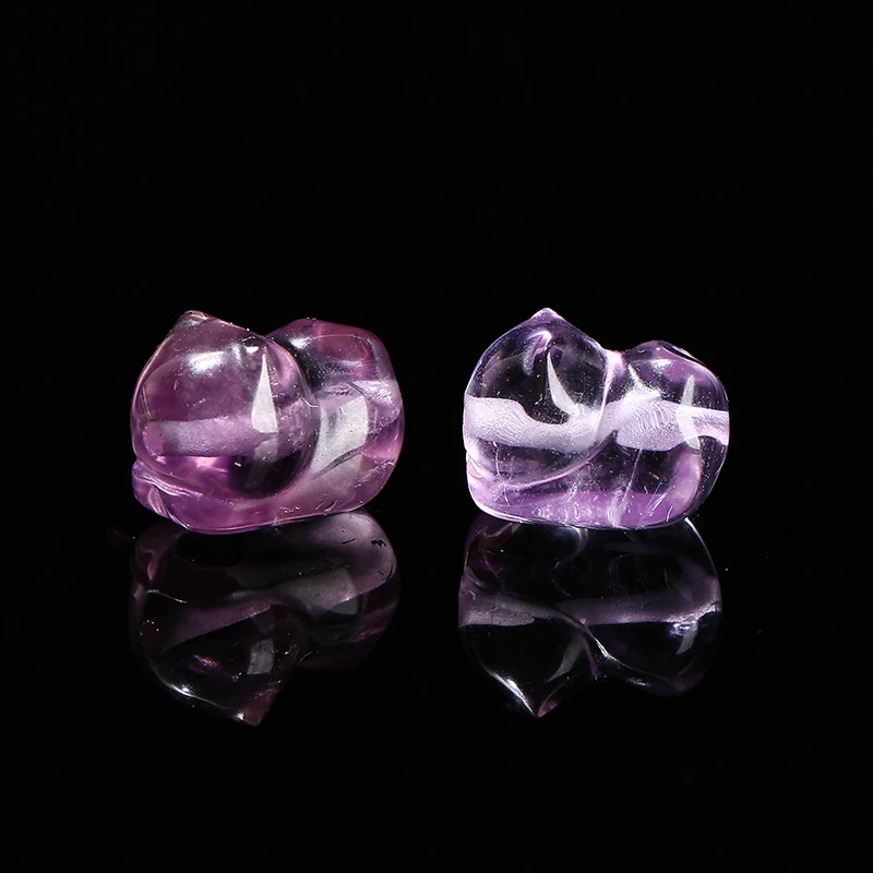 1 Pc Natural Amethyst Carved Grovel Cat Shape Cartoon Bead With Hole Pendant For Jewelry Making Diy Necklace Bracelet Accessory