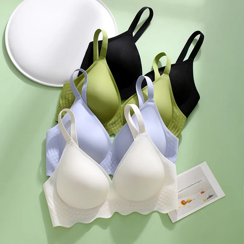 One Piece Traceless Silicone Soft Support Women Underwear Fixed Cup Gathering Bra Ultra Thin Bra No Steel Ring Cool In Summer