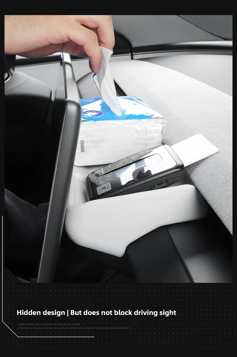 Für Tesla Model 3 Y YL Juniper Highland 2025 2026 Armaturenbrett-Aufbewahrungsbox Zentraler Bildschirm-Organizer Hintere Ablage ETC Taschentuchhalter – Detail 6