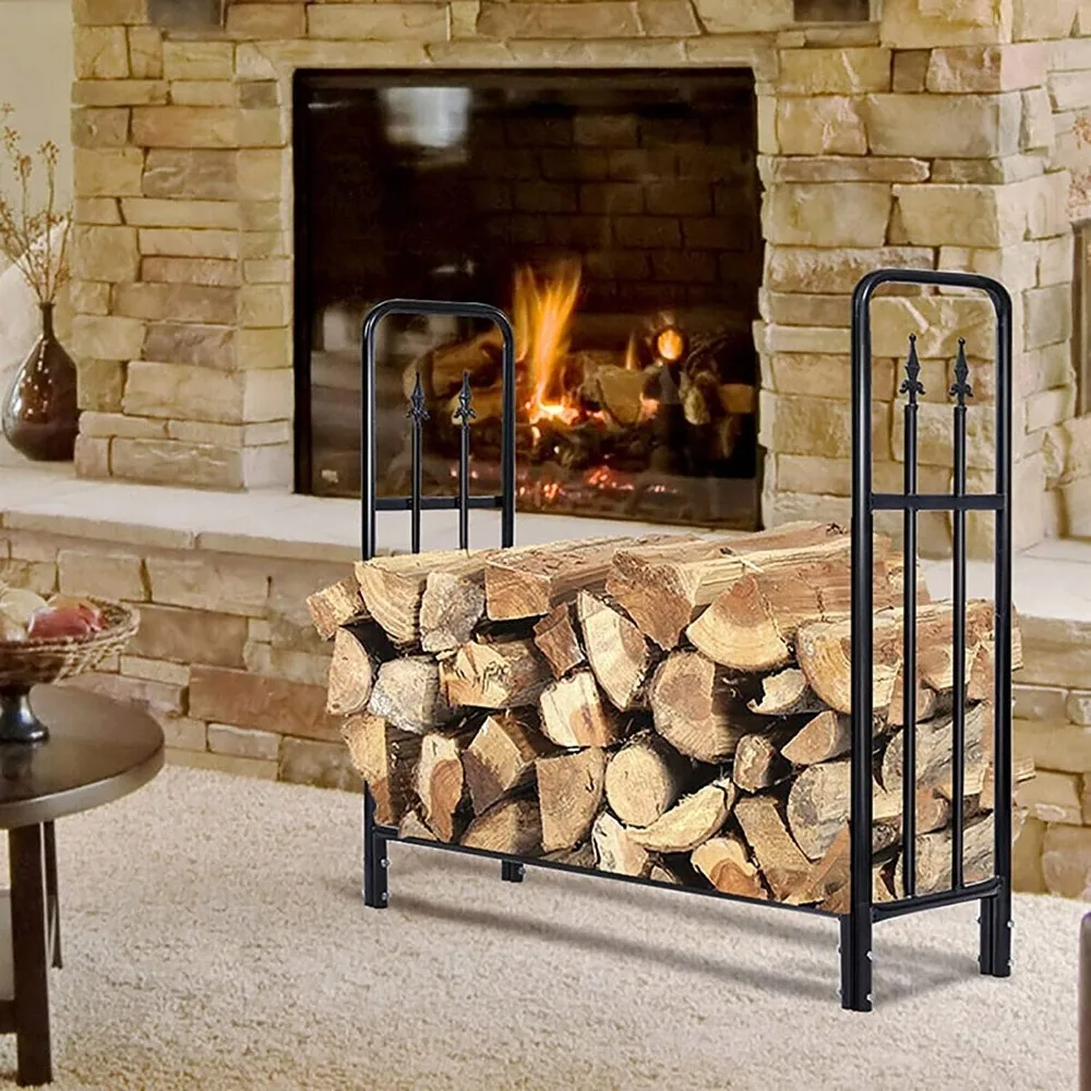 

Firewood Rack Firewood Rack Outdoor, Heavy Duty Wrought Iron Powder Coated Log Storage Rack for Fireplace Tool, Easy Assembly