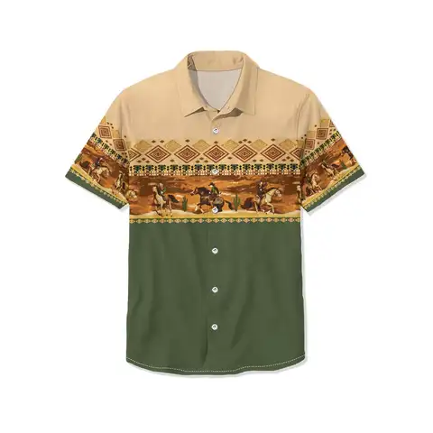 Vintage Short Sleeve Shirt For Men 3d Cowboy Print Shirt Nautical Tops Summer Sweatshirt Tees Designer Oversized Men's Clothing