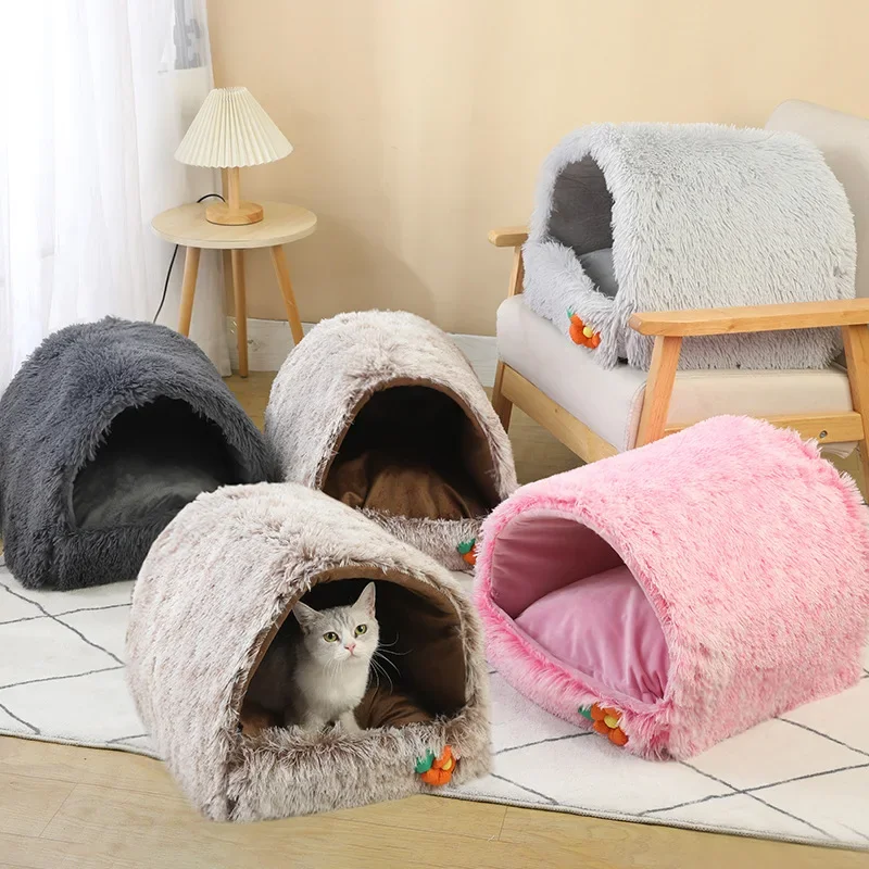 Seasonal Universal Pet Nest Semi enclosed Cat Nest with Velvet and Warm Pet House Dog Nest Compressible Cat Bed