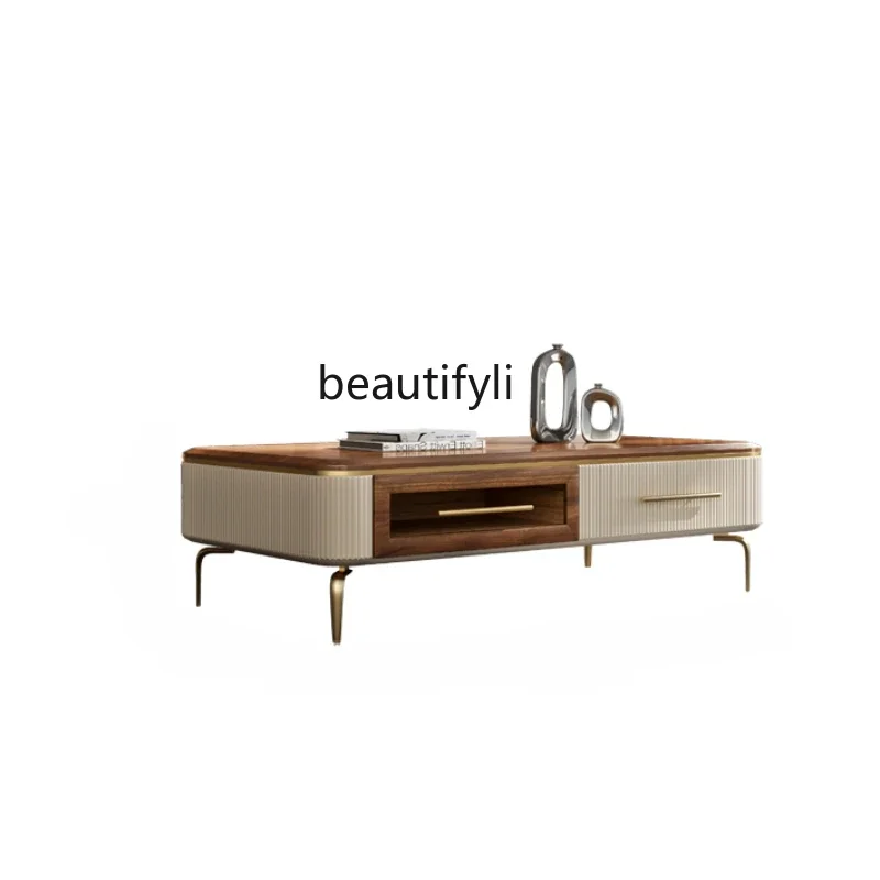 

Light Luxury Solid Wood Coffee Table TV Cabinet Combination Modern Home Living Room Wood Grain Tea Table