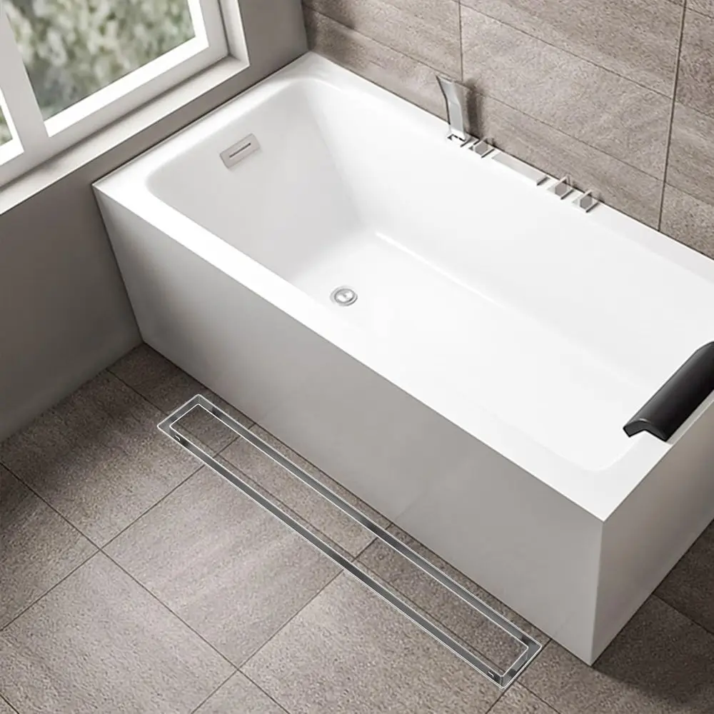 32-Inch Linear Shower Drain with Tile Insert, Brushed Nickel, 304 Stainless Steel, Hair Strainer Included