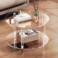 Transparent Round Tea Table Acrylic Side Small Simple Corner Modern Table Space Saving Drink Table for Livingroom