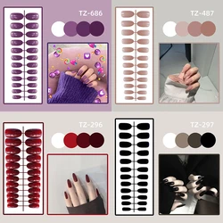 24Pcs/Set Long Round Head Bright Solid Color Press On Acrylic Nail Art Fake Nails Finished Wearing Manicure Reusable False Nails