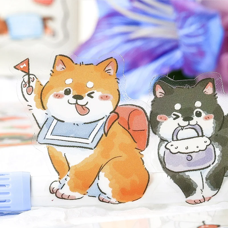 Dog Theme Waterproof PET Stickers Cute Cartoon Animal Pattern DIY Scrapbooking Diary Decor Stickers